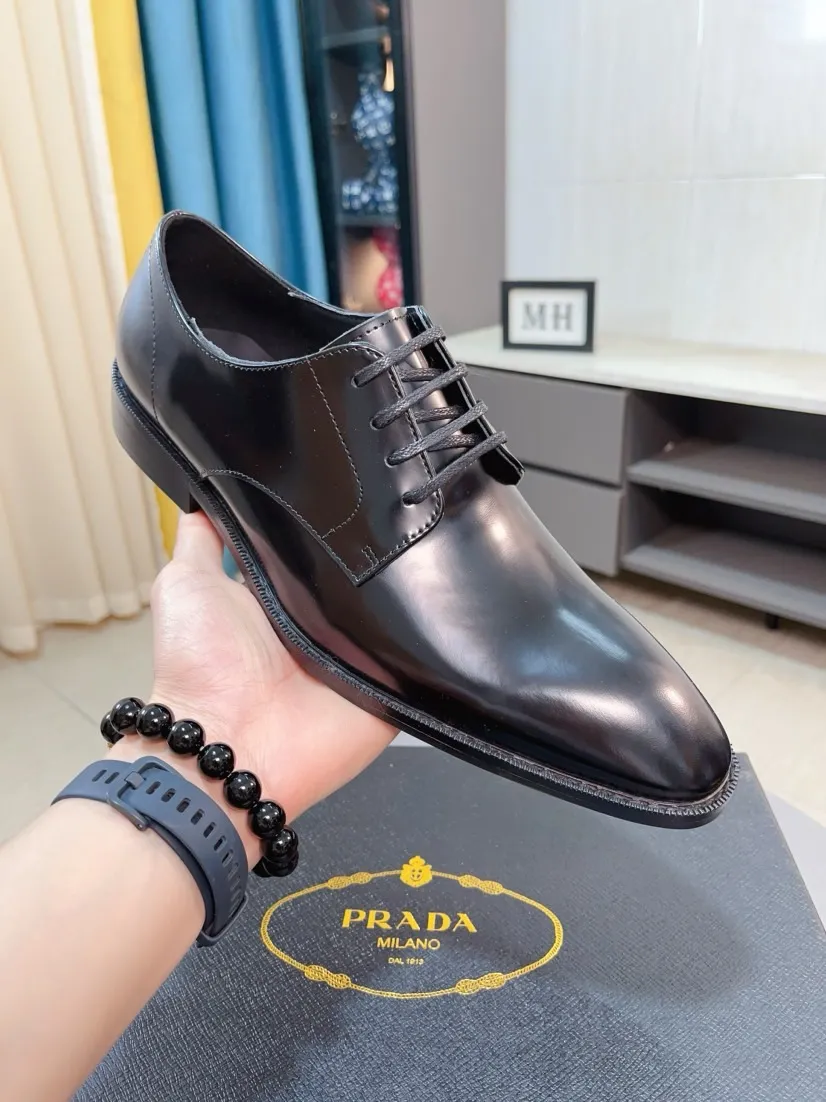 Men's shoes 💰560🌹🌹[Prada leather shoes] Top purchasing agency Original imported Italian custom-made cowhide leather surface, ➕Fully imported water-dyed breathable cowhide lining, original factory special molded sole, super comfortable, size: 38-44